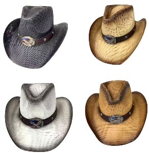 Patriotic American Western Straw Cowboy Hat Faux leather band with an eagle emblem